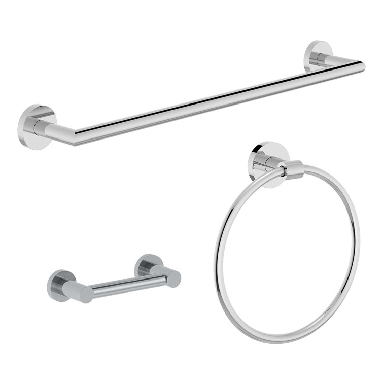 Identity 3 Piece Bath Hardware Set with Toilet Paper Holder 18 in. Towel Bar and Towel Ring